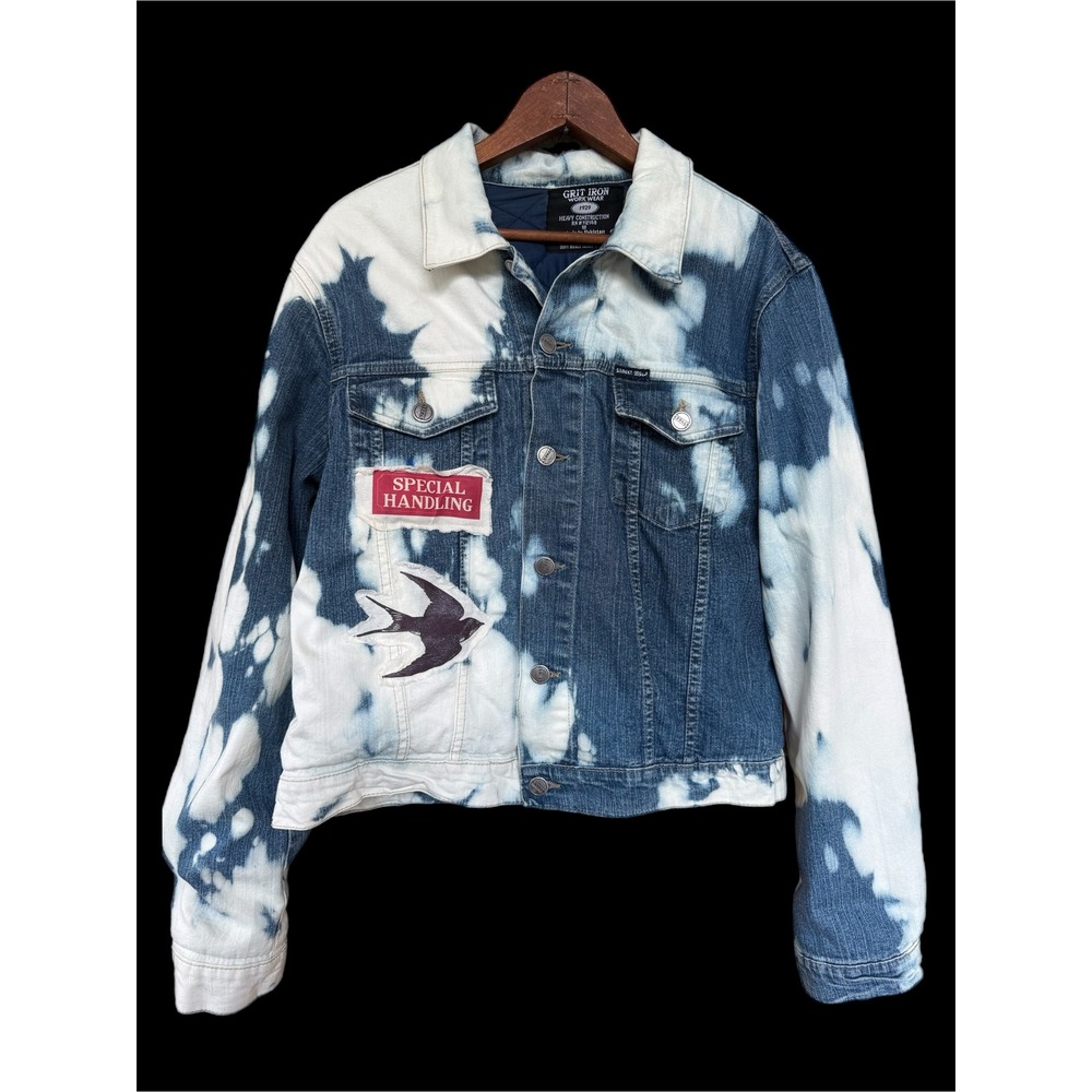 Upcycled Denim Jacket Crow Patch Indivisible Medium Folk Art - Picture 5 of 9